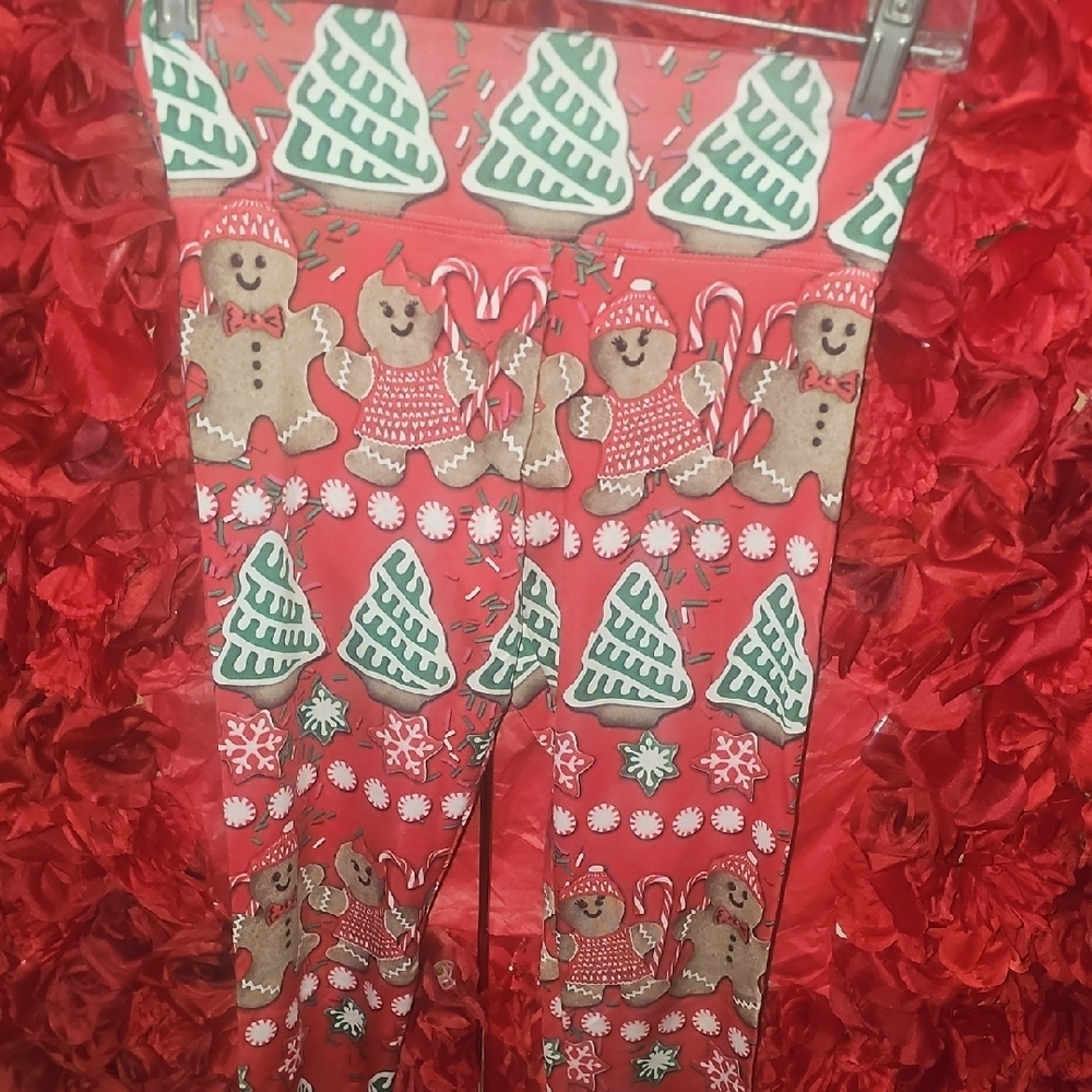 Justice Girls Red Gingerbread Holiday Leggings Size 12